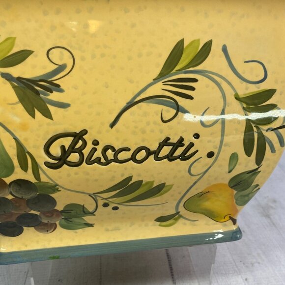 NONNI'S Yellow Green Tuscan Style Handmade Rectangle Ceramic Biscotti Cookie Jar - Picture 15 of 16
